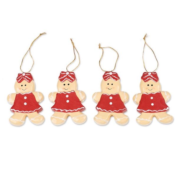 Alternate image for Hand-Painted 4-Piece Wood Ornament Set of Gingerbread Girl Gingerbread Sweeties