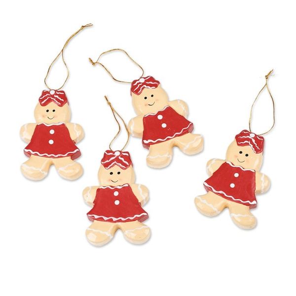 Alternate image for Hand-Painted 4-Piece Wood Ornament Set of Gingerbread Girl Gingerbread Sweeties