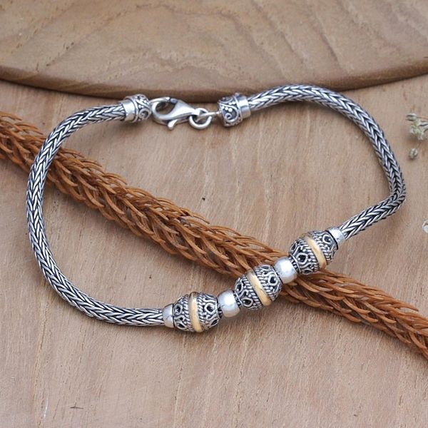 Alternate image for Balinese 18k Gold-Accented Sterling Silver Pendant Bracelet Cylindrical Charm