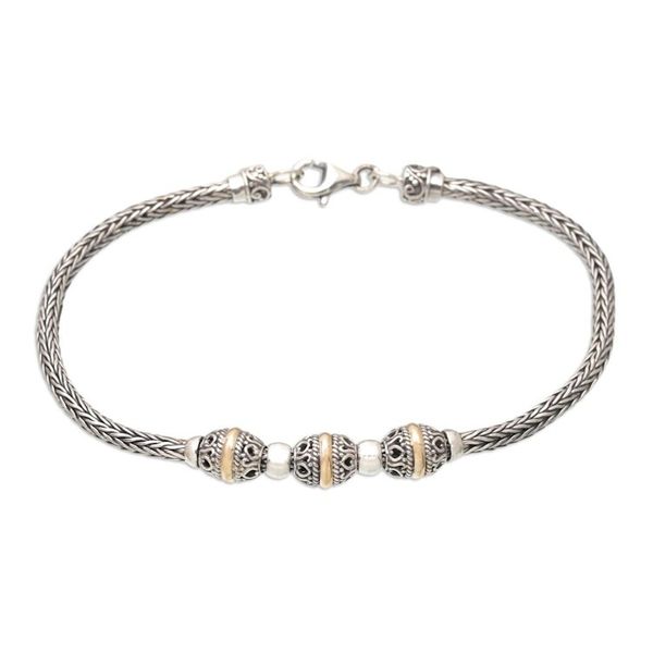 Alternate image for Balinese 18k Gold-Accented Sterling Silver Pendant Bracelet Cylindrical Charm