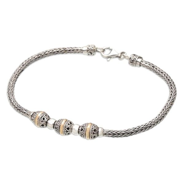 Alternate image for Balinese 18k Gold-Accented Sterling Silver Pendant Bracelet Cylindrical Charm
