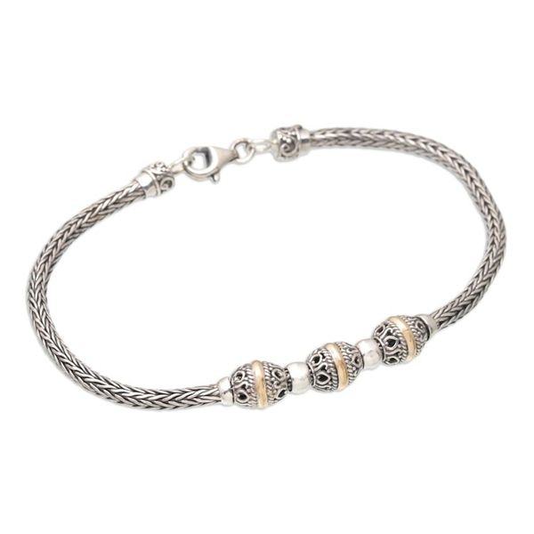 Alternate image for Balinese 18k Gold-Accented Sterling Silver Pendant Bracelet Cylindrical Charm