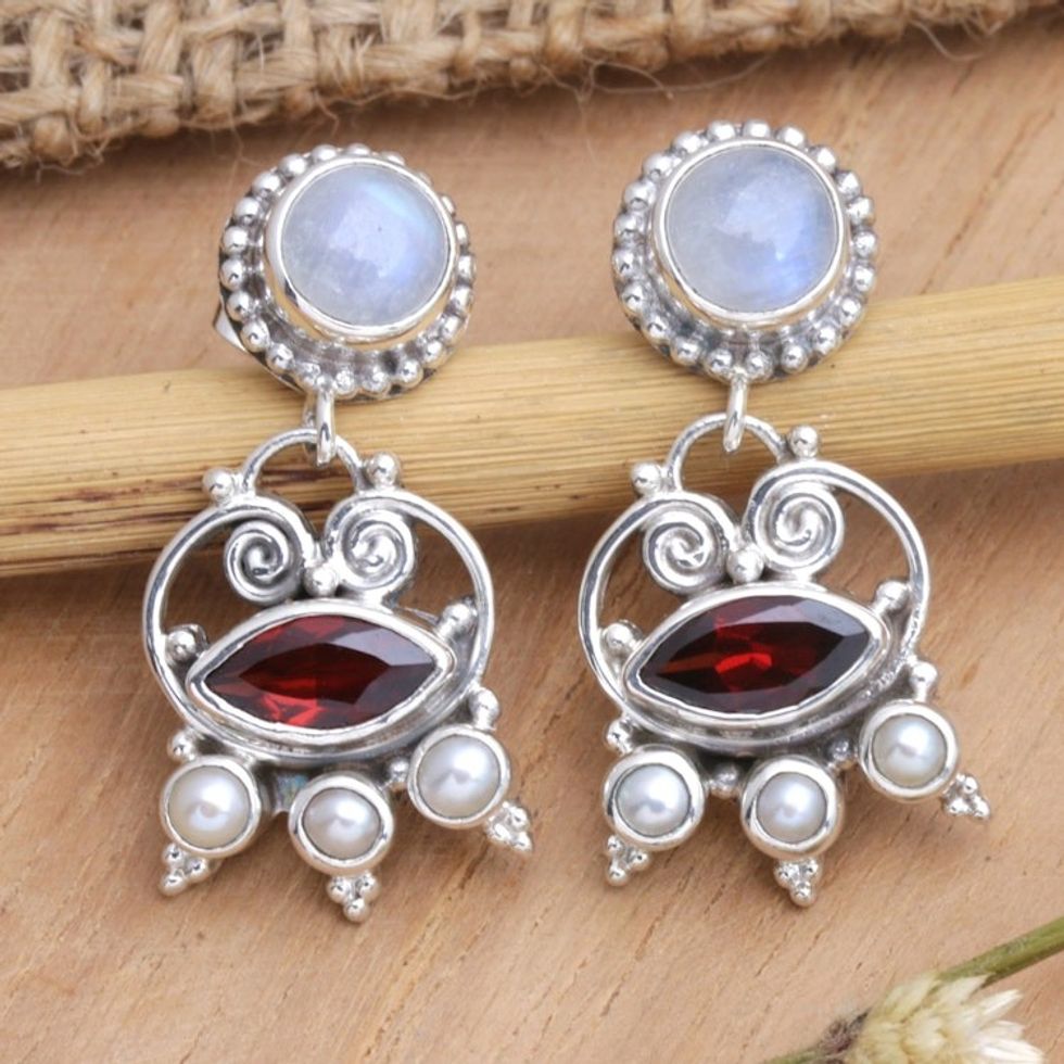 Multi-Gemstone Dangle Earrings Crafted from Sterling Silver 'Passion Lady'