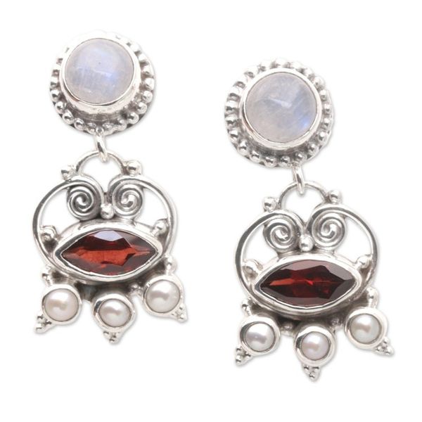 Alternate image for Multi-Gemstone Dangle Earrings Crafted from Sterling Silver Passion Lady