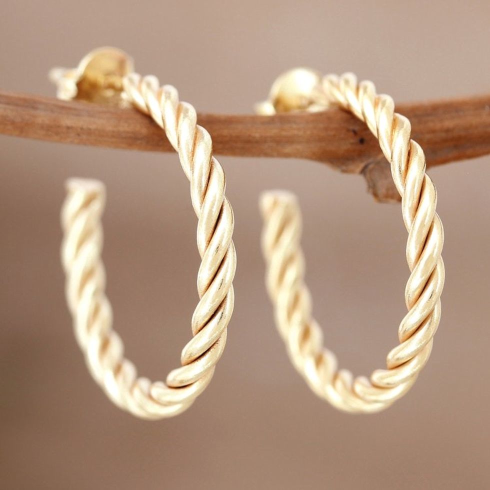 Rope Motif 22k Gold Plated Half-Hoop Earrings 'Twist of Fate'