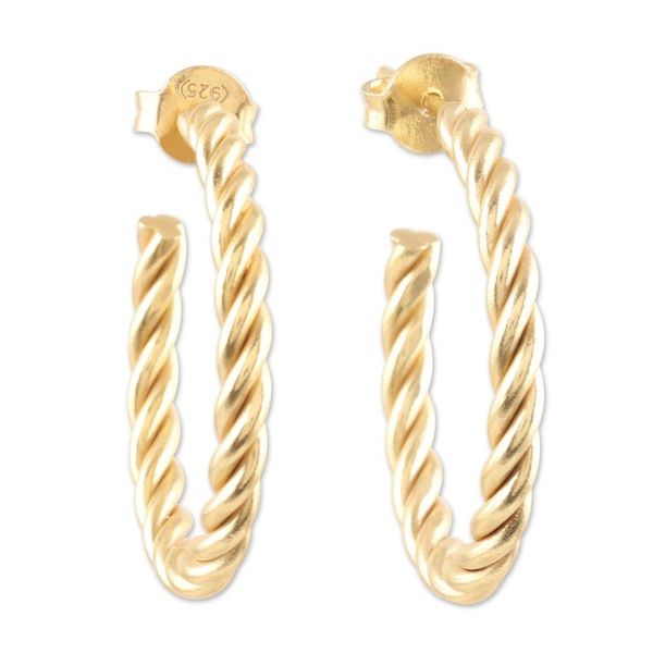 Alternate image for Rope Motif 22k Gold Plated Half-Hoop Earrings Twist of Fate