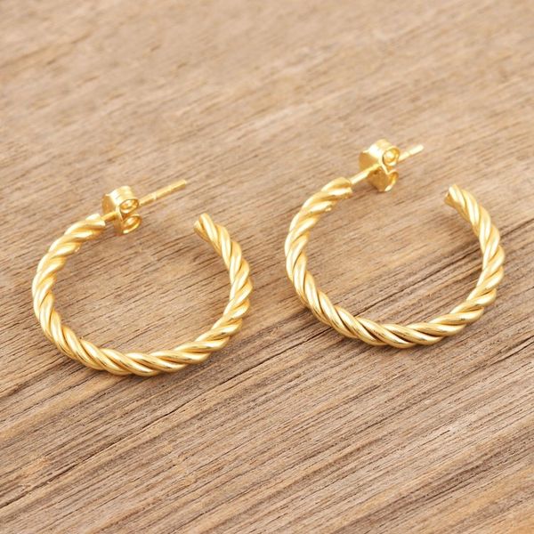Alternate image for Rope Motif 22k Gold Plated Half-Hoop Earrings Twist of Fate