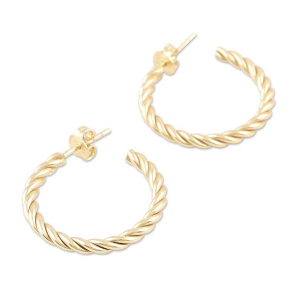 Alternate image for Rope Motif 22k Gold Plated Half-Hoop Earrings Twist of Fate