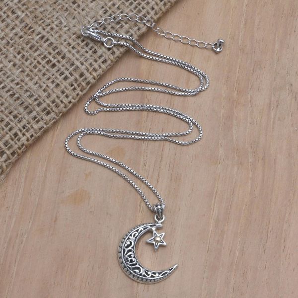Alternate image for Gold-Accented Pendant Necklace with Moon Motif Crescent Companion