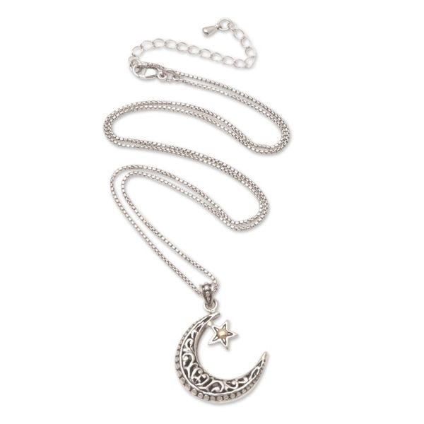 Alternate image for Gold-Accented Pendant Necklace with Moon Motif Crescent Companion