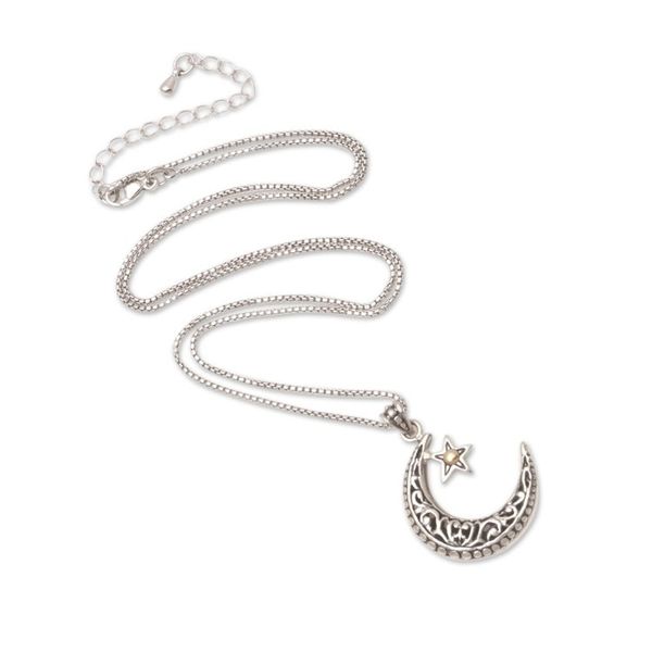 Alternate image for Gold-Accented Pendant Necklace with Moon Motif Crescent Companion