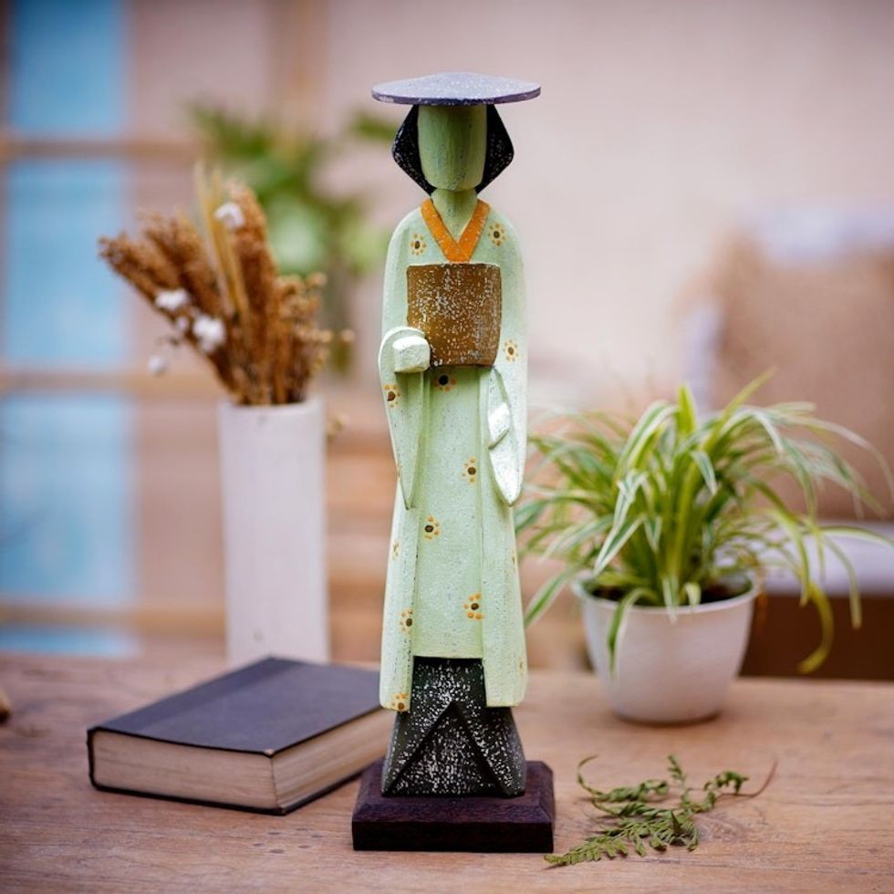 Artisan Crafted Wood Sculpture of a Woman in a Kimono 'Kimono Lady'