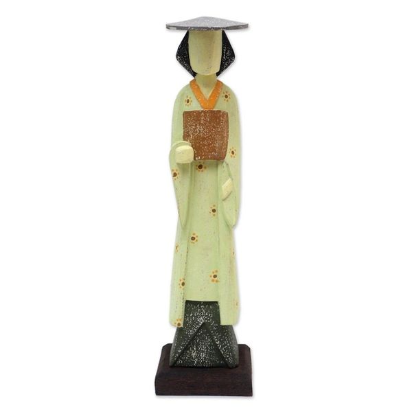 Alternate image for Artisan Crafted Wood Sculpture of a Woman in a Kimono Kimono Lady