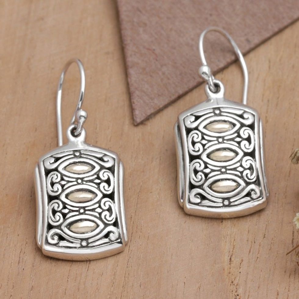 Traditional 18k Gold-Accented Dangle Earrings from Bali 'Divine Glances'