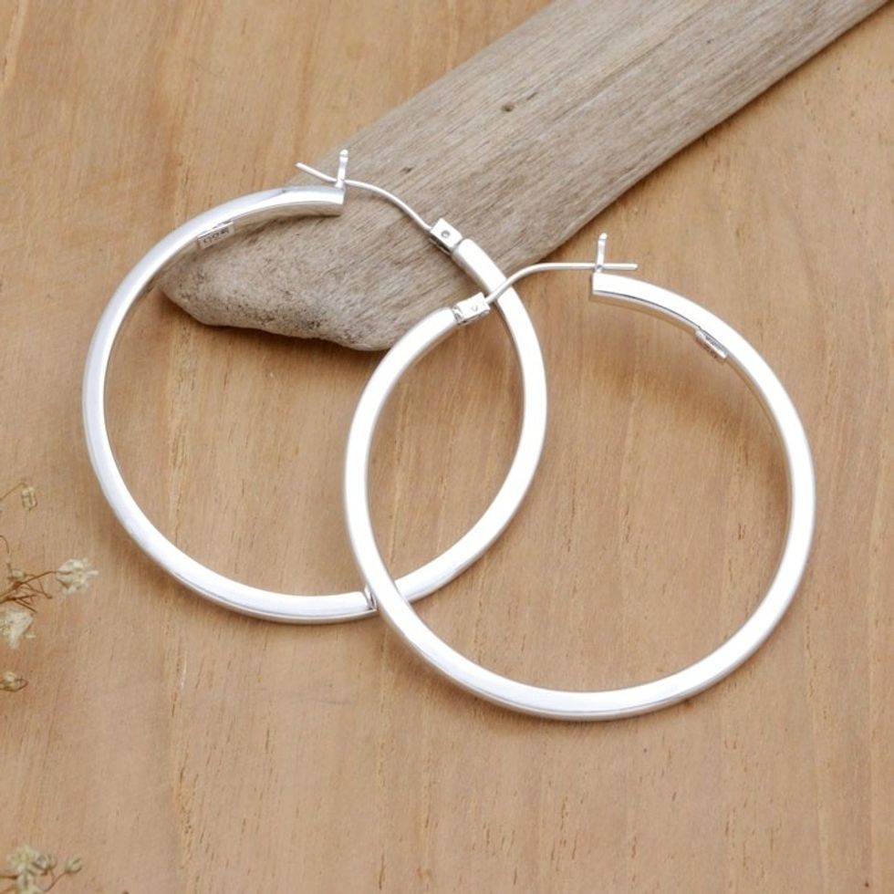 Sterling Silver Fashion Hoop Earrings Crafted in Bali 'Spin Around'