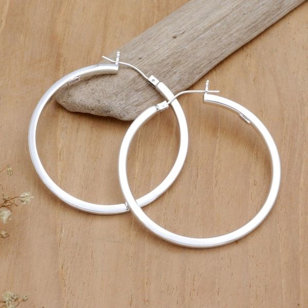 Alternate image for Sterling Silver Fashion Hoop Earrings Crafted in Bali Spin Around