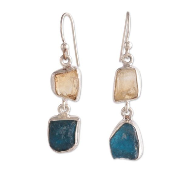 Alternate image for Polished Freeform Citrine and Apatite Dangle Earrings Joy of the Intellectual