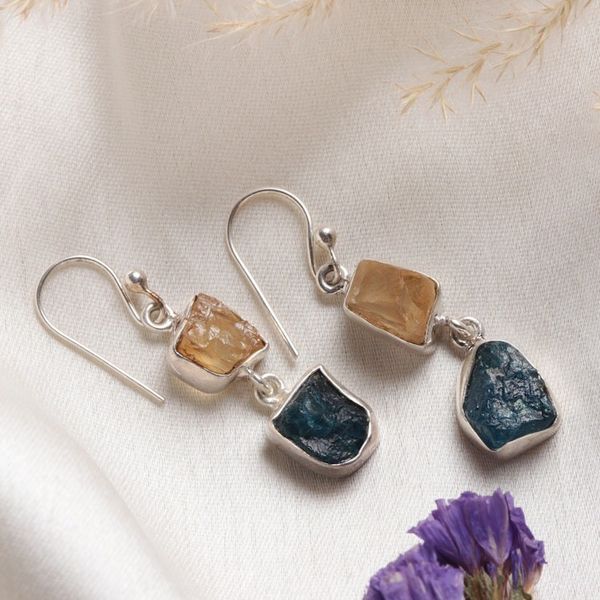 Alternate image for Polished Freeform Citrine and Apatite Dangle Earrings Joy of the Intellectual