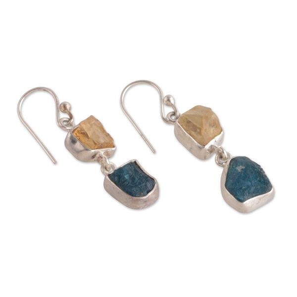 Alternate image for Polished Freeform Citrine and Apatite Dangle Earrings Joy of the Intellectual