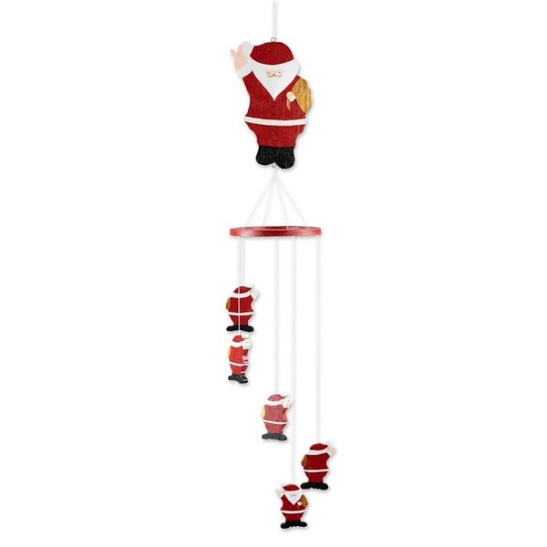 Alternate image for Hand-Painted Santa-Themed Albesia Wood Mobile from Bali Waving Santa