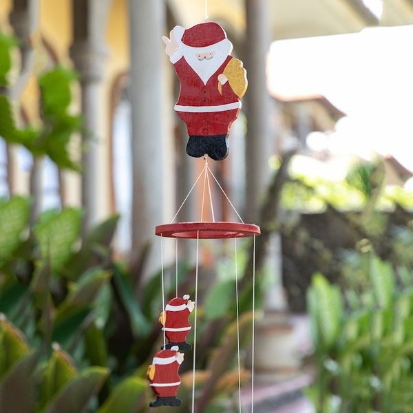 Alternate image for Hand-Painted Santa-Themed Albesia Wood Mobile from Bali Waving Santa