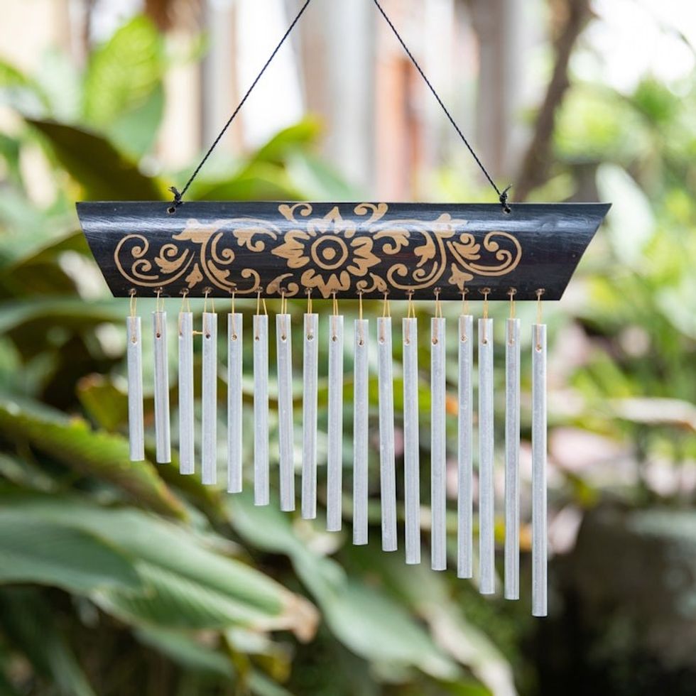Floral Bamboo and Aluminum Windchime Handmade in Bali 'Morning Symphony'
