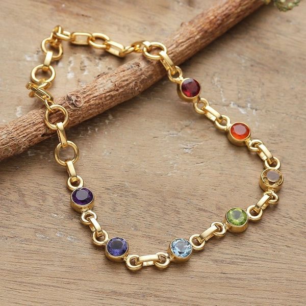 Alternate image for 22k Gold-Plated Round Multi-Gemstone Chakra Bracelet Inner Universe