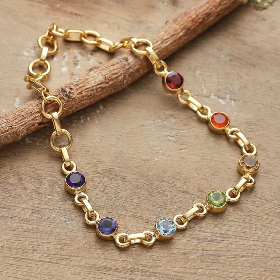 22k Gold-Plated Round Multi-Gemstone Chakra Bracelet 'Inner Universe'