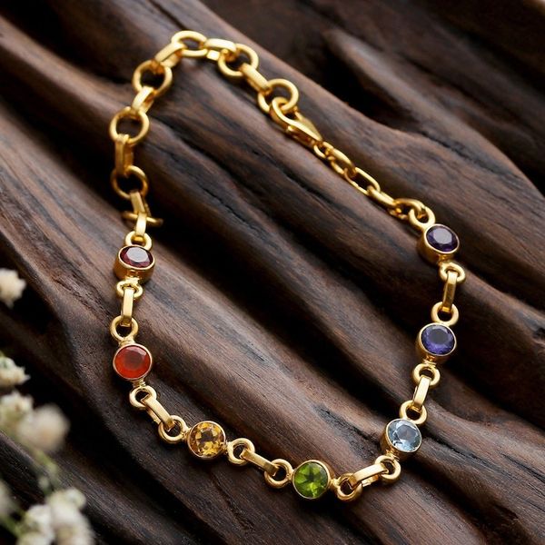 Alternate image for 22k Gold-Plated Round Multi-Gemstone Chakra Bracelet Inner Universe