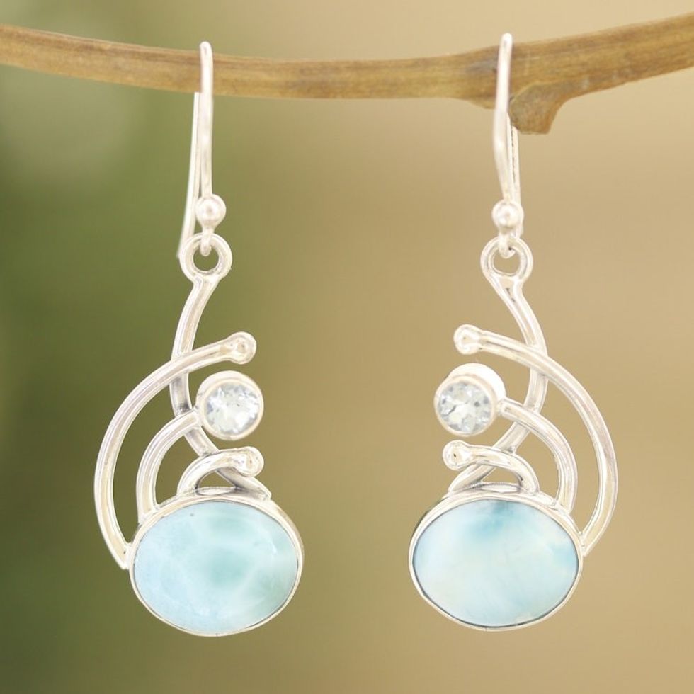 Sterling Silver Larimar and Blue Topaz Dangle Earrings 'Blue Chant'