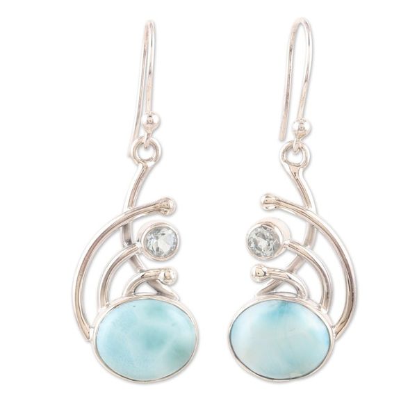 Alternate image for Sterling Silver Larimar and Blue Topaz Dangle Earrings Blue Chant