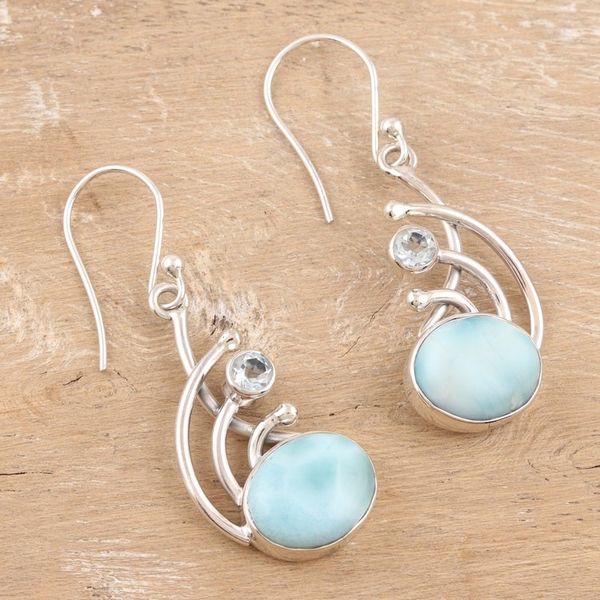 Alternate image for Sterling Silver Larimar and Blue Topaz Dangle Earrings Blue Chant