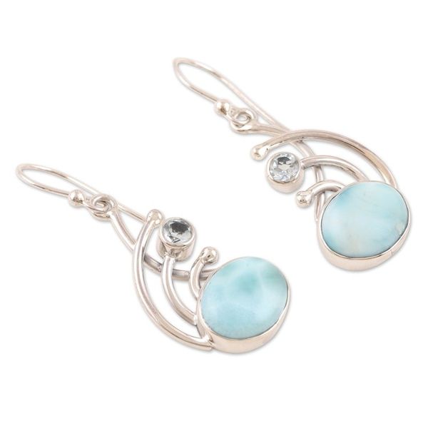 Alternate image for Sterling Silver Larimar and Blue Topaz Dangle Earrings Blue Chant