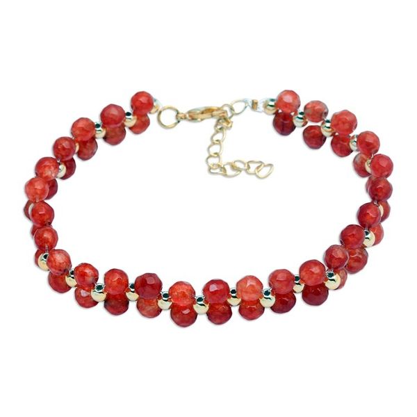 Alternate image for Gold-Accented Adjustable Carnelian Beaded Wristband Bracelet Fire Splendor