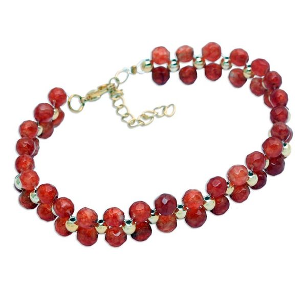 Alternate image for Gold-Accented Adjustable Carnelian Beaded Wristband Bracelet Fire Splendor