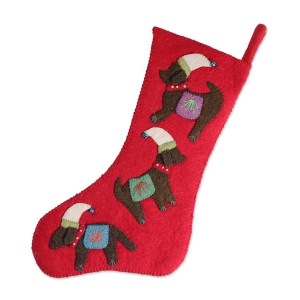 Alternate image for Handmade Applique Wool Felt Beaded Dog Christmas Stocking Festive Dogs