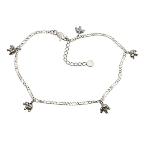 Alternate image for Elephant-Themed Sterling Silver Charm Anklet from Bali Elephant Procession