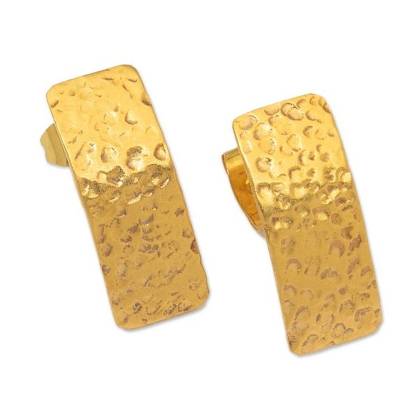 Alternate image for Modern 18k Gold-Plated Drop Earrings with Hammered Finish Sublime Textures