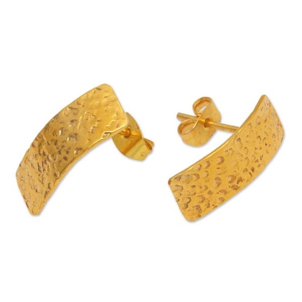 Alternate image for Modern 18k Gold-Plated Drop Earrings with Hammered Finish Sublime Textures