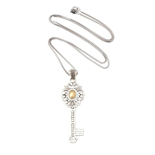 Alternate image for Gold-Accented Sterling Silver Key-Motif Pendant Necklace Unlock