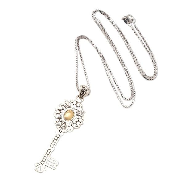 Alternate image for Gold-Accented Sterling Silver Key-Motif Pendant Necklace Unlock