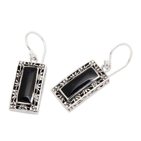 Alternate image for Floral Sterling Silver and Black Resin Dangle Earrings Night Mirror