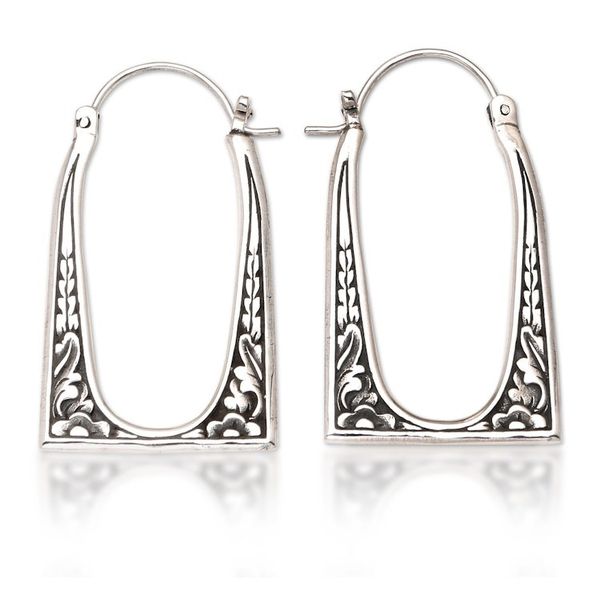 Alternate image for Handmade Sterling Silver Saddleback Hoop Earrings from Bali Past and Present