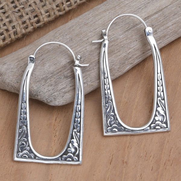 Alternate image for Handmade Sterling Silver Saddleback Hoop Earrings from Bali Past and Present