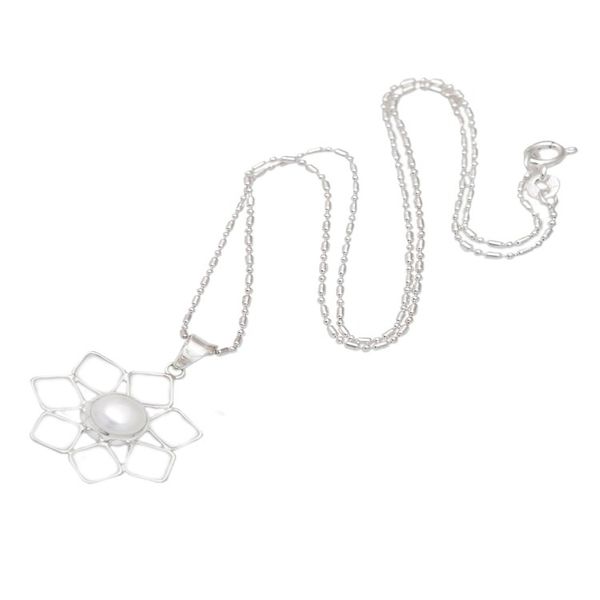 Alternate image for 925 Silver Floral Pendant Necklace with Peach Cultured Pearl Floral Glare