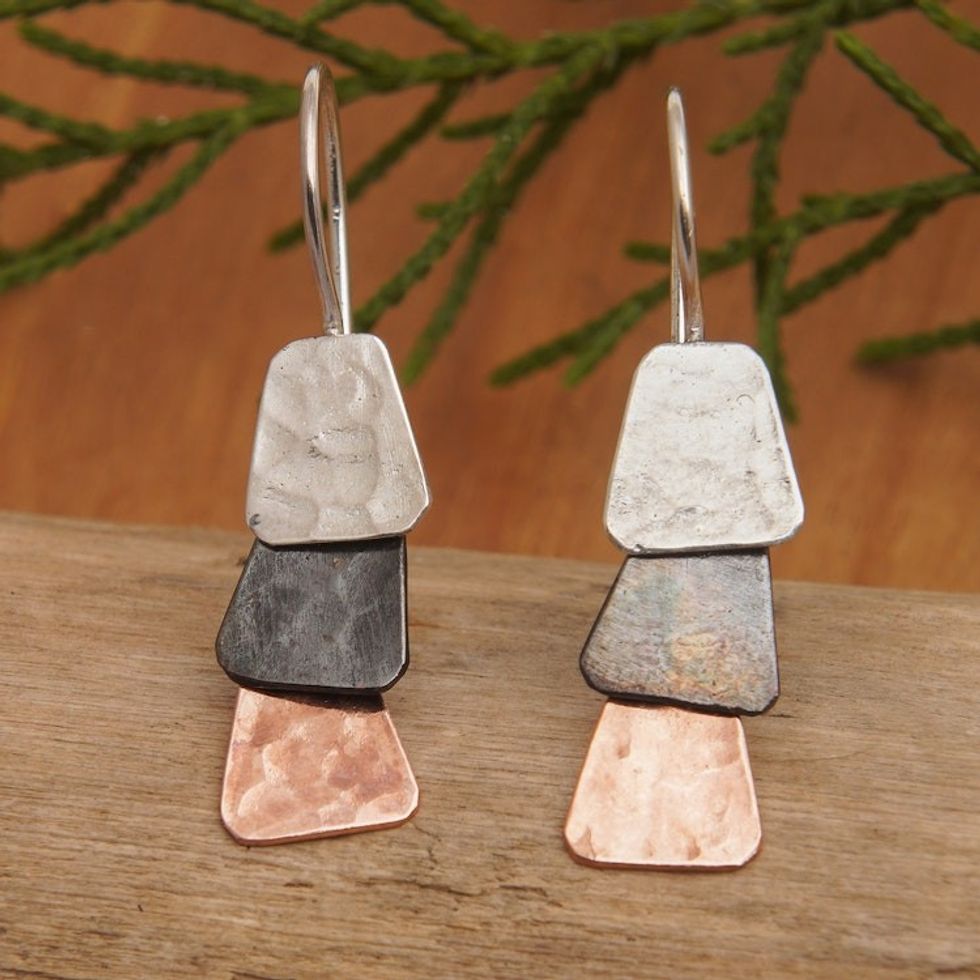 Geometric 18k Rose Gold-Accented Dangle Earrings from Bali 'Dreamy Reflections'