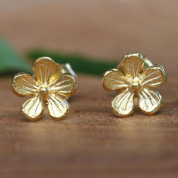 Alternate image for Frangipani-Shaped 22k Gold-Plated Stud Earrings from Bali Sunshine Frangipani