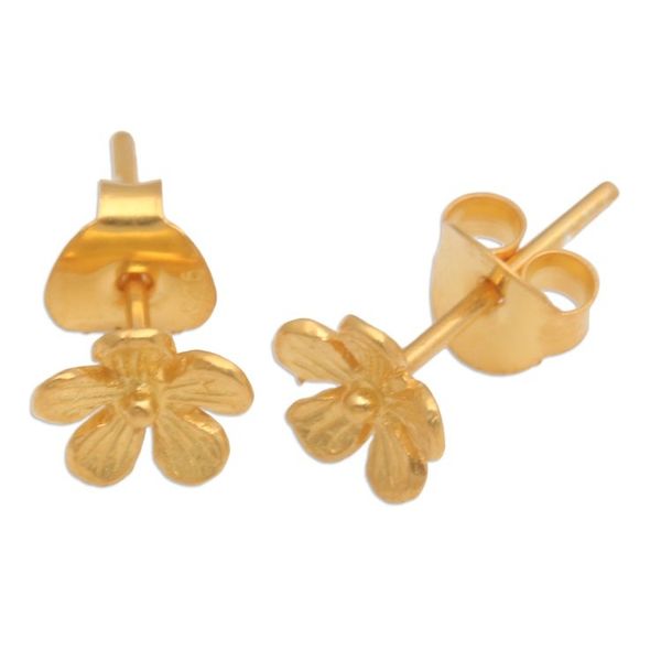 Alternate image for Frangipani-Shaped 22k Gold-Plated Stud Earrings from Bali Sunshine Frangipani