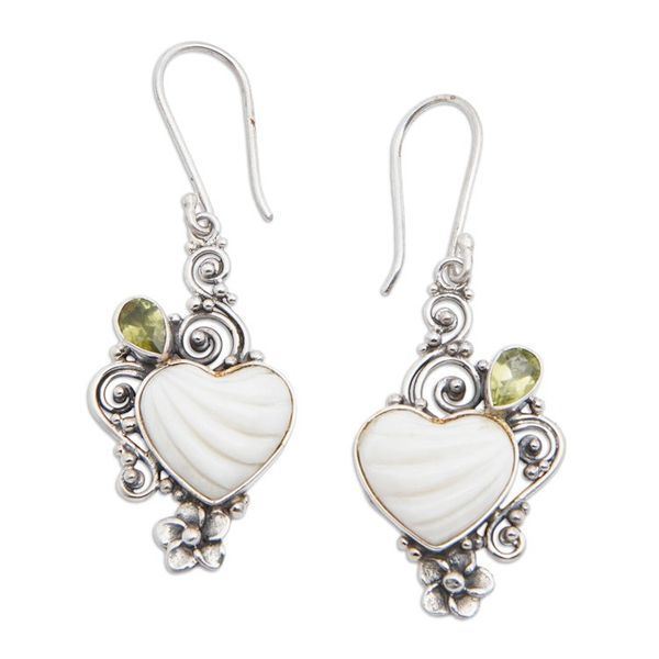 Alternate image for Floral Romantic Heart-Shaped Natural Peridot Dangle Earrings Lucky Passion
