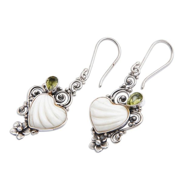 Alternate image for Floral Romantic Heart-Shaped Natural Peridot Dangle Earrings Lucky Passion